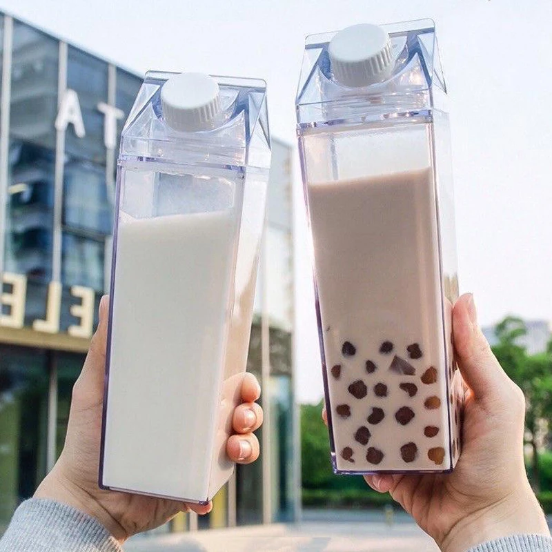 500/1000ML Milk Carton Water Bottle Square Milk Coffee Juice Tea Cup Transparent Milk Storage For Outdoor Sports Camping Gym