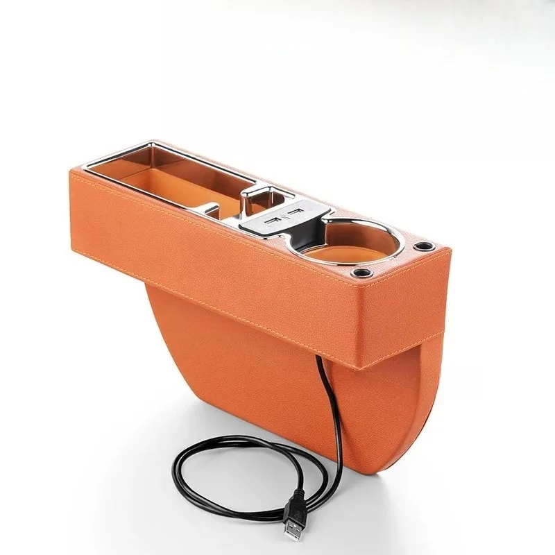 

Car Dual USB Charger PU Leather Seat Gap Separate Storage Box Car Seat Gap Slit Box Phone Bottle Cups Holder Box Car Accessories
