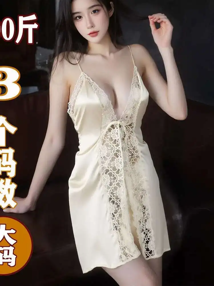 Doble tamaño Sexy Deep V Sheer Home ropa de dormir Correa camisón vestido elegante tanque Mini vestido 2025 nueva moda mujer Tops ER63