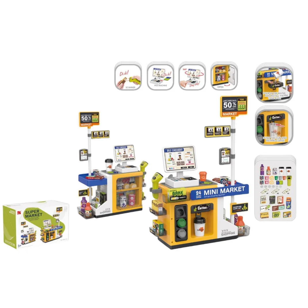 Simulation Cash Register Kids Supermarket Mini Food Toy Simulated Scanning Shopping Coffee Machine Water Dispensing With Light