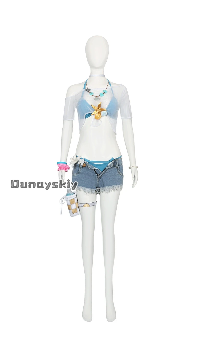 Anime Game Wuthering Waves Lynae Cosplay Costume Summer Beach Bikini Cowboy Shorts Wig Woman Sexy Role Play Halloween Party Suit view 2