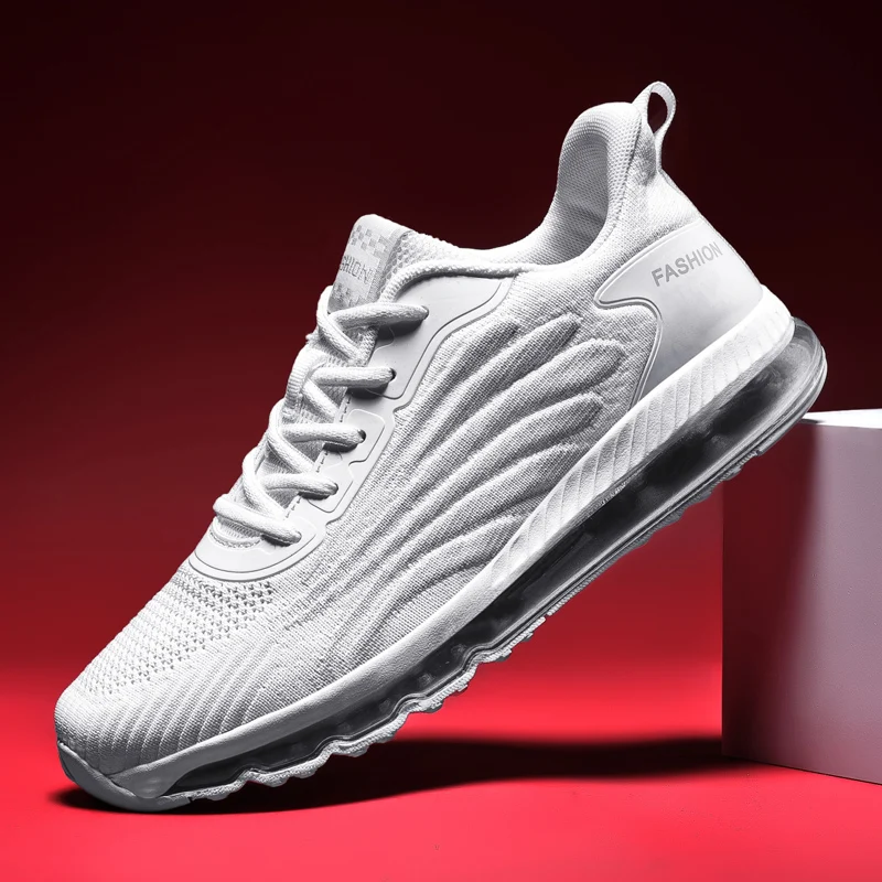 Designer Men's Knit Breathable Running Sneakers Men's Full Palm Air Cushion Shock Absorbing Large Size Sport Shoes Size 39‑48
