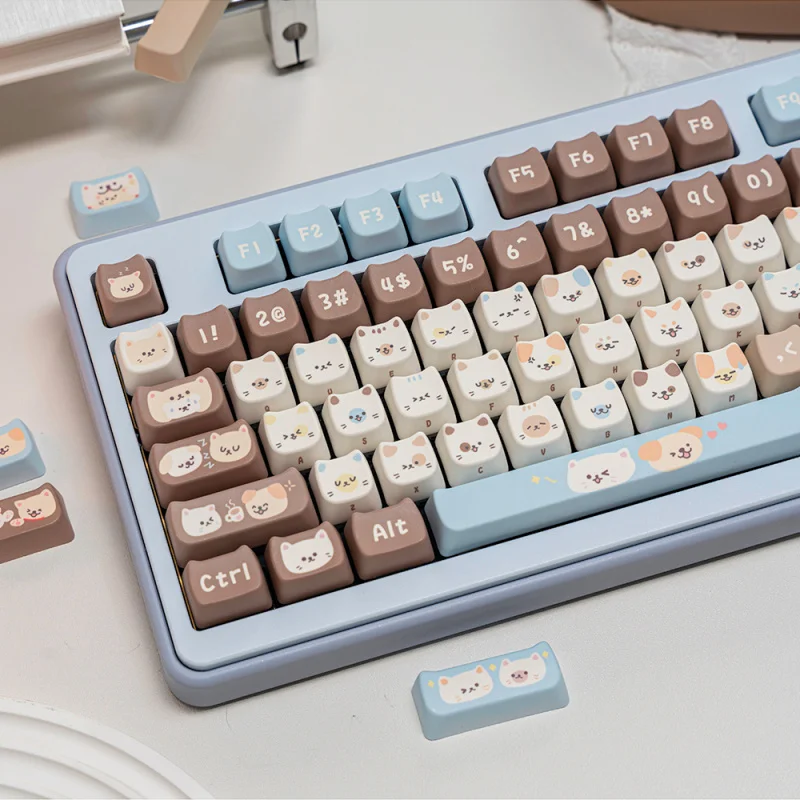 PBT Keycaps 130 Keys Dye-Sublimation Cute Sea Salt Cat Mao Profile Custom Key Cap for Mechanical Keyboards 60% 65% 75% 80% 98%