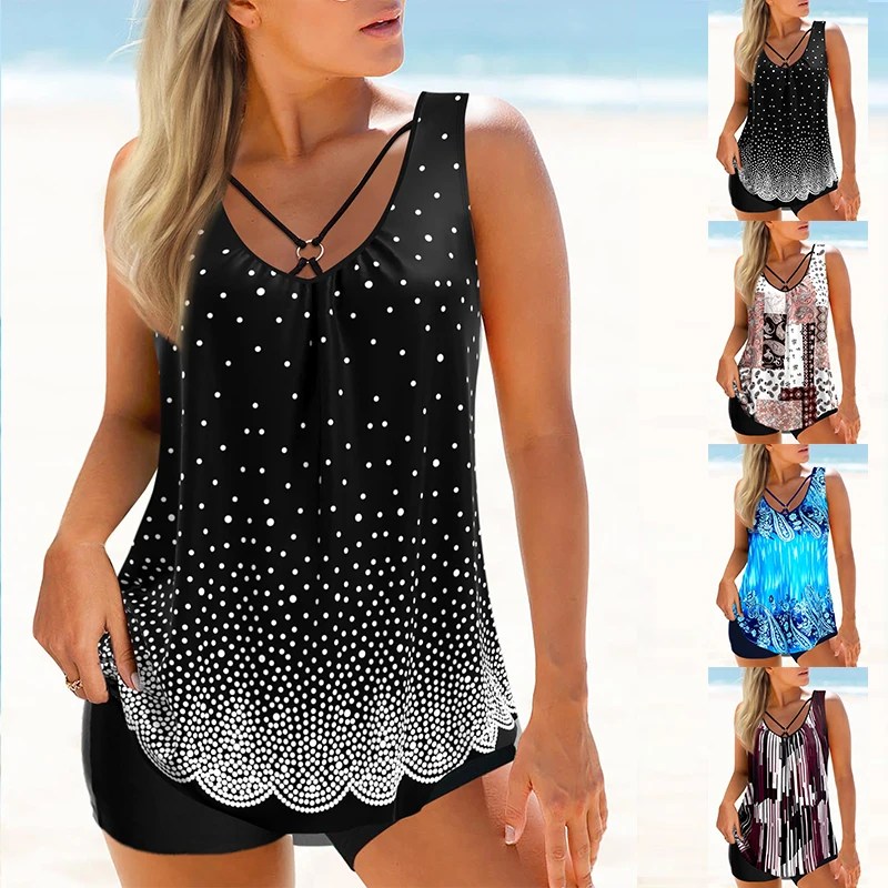 

2023 женский пляжный купальник с принтом, сексуальный женский купальник с открытыми плечами, танкини, купальник из двух частей, пляжный костюм