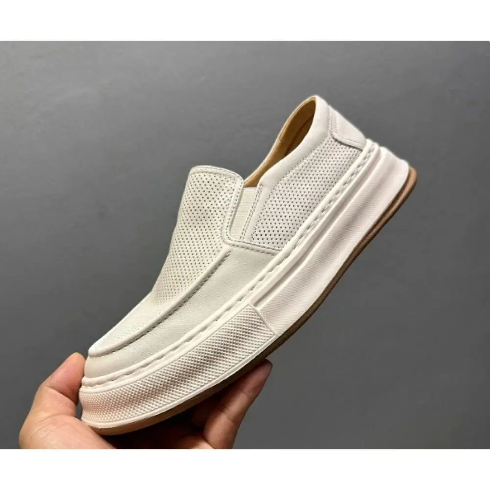 Handcrafted White Perforated Leather Sneakers – Superior Craftsmanship, Minimalist Modern Appeal