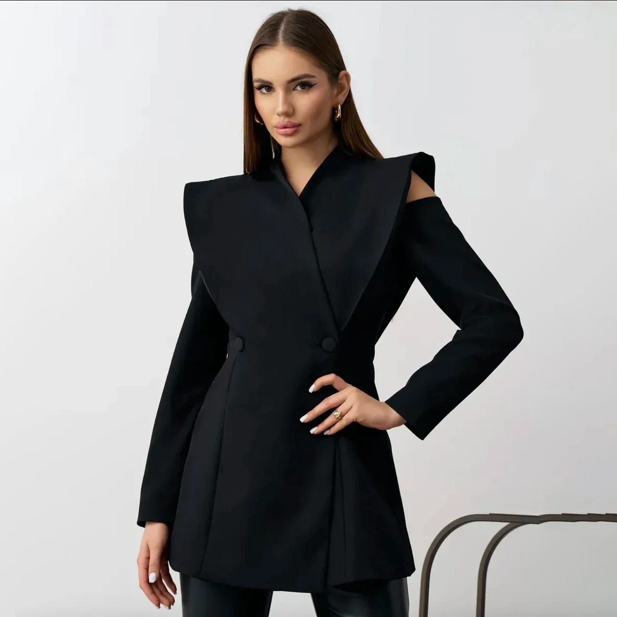 NOVA Women's Cold Shoulder Oversized Lapel Slim Fit Blazer Dress Office Party Mini Dress Multi-Color