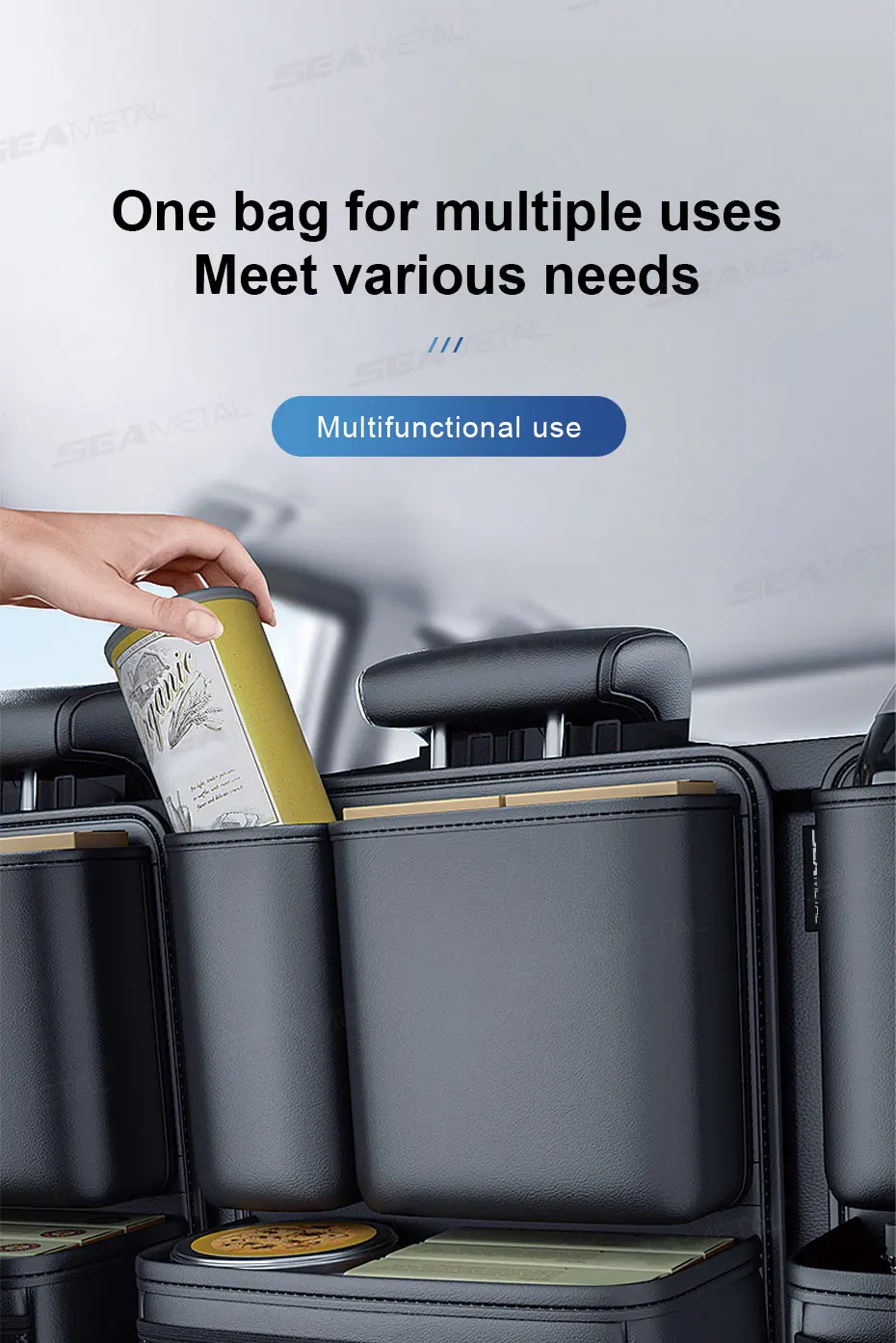 SEAMETAL Auto Stamm Pu Leder Lagerung Tasche Innen Auto Rücksitz Tasche Große Kapazität Hängen Organizer Für SUV Limousine Fließheck – Detail 11