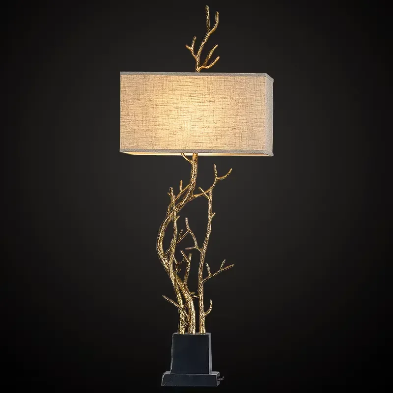 Retro Brass Table Lamp with Black Marble Base Creative Branch Design White Shadow LED Light for Home Decoration Living Room 2