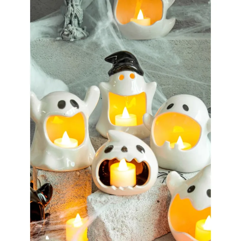 

Ghost Candlestick Pumpkin Lantern Halloween Ornament Children's Gift Arrangement Decorative Props Ornament Candle