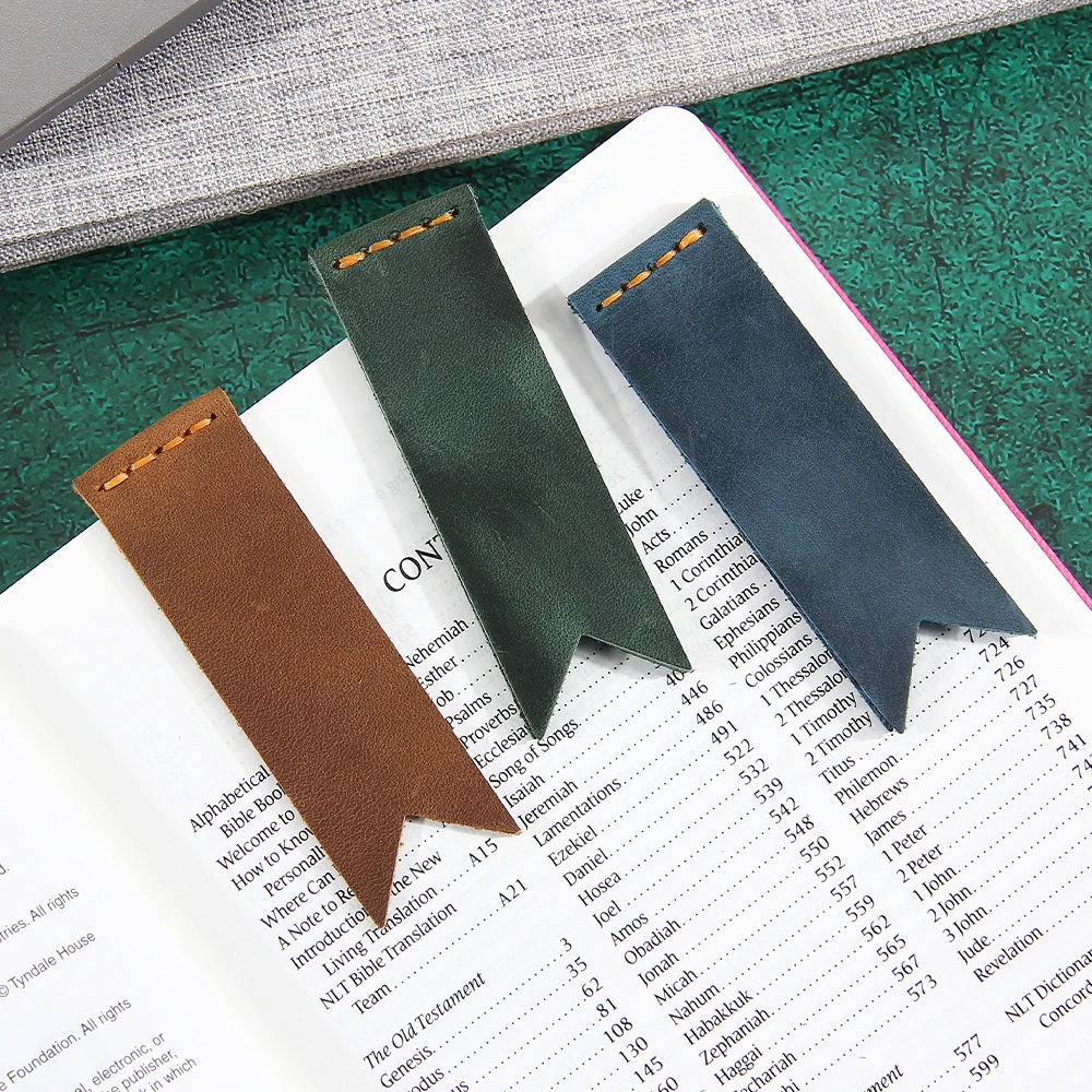 

Personalized Leather Bookmark With Hand-stitched Details for Page Marking