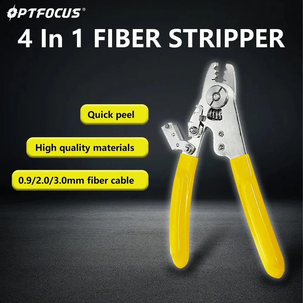 OPTFOCUS 4 IN 1 Fiber Stripper Pliers FTTH Tools Optical Cable Stripper 0.9mm 2.0mm 3.0mm Fiber Optic Tool