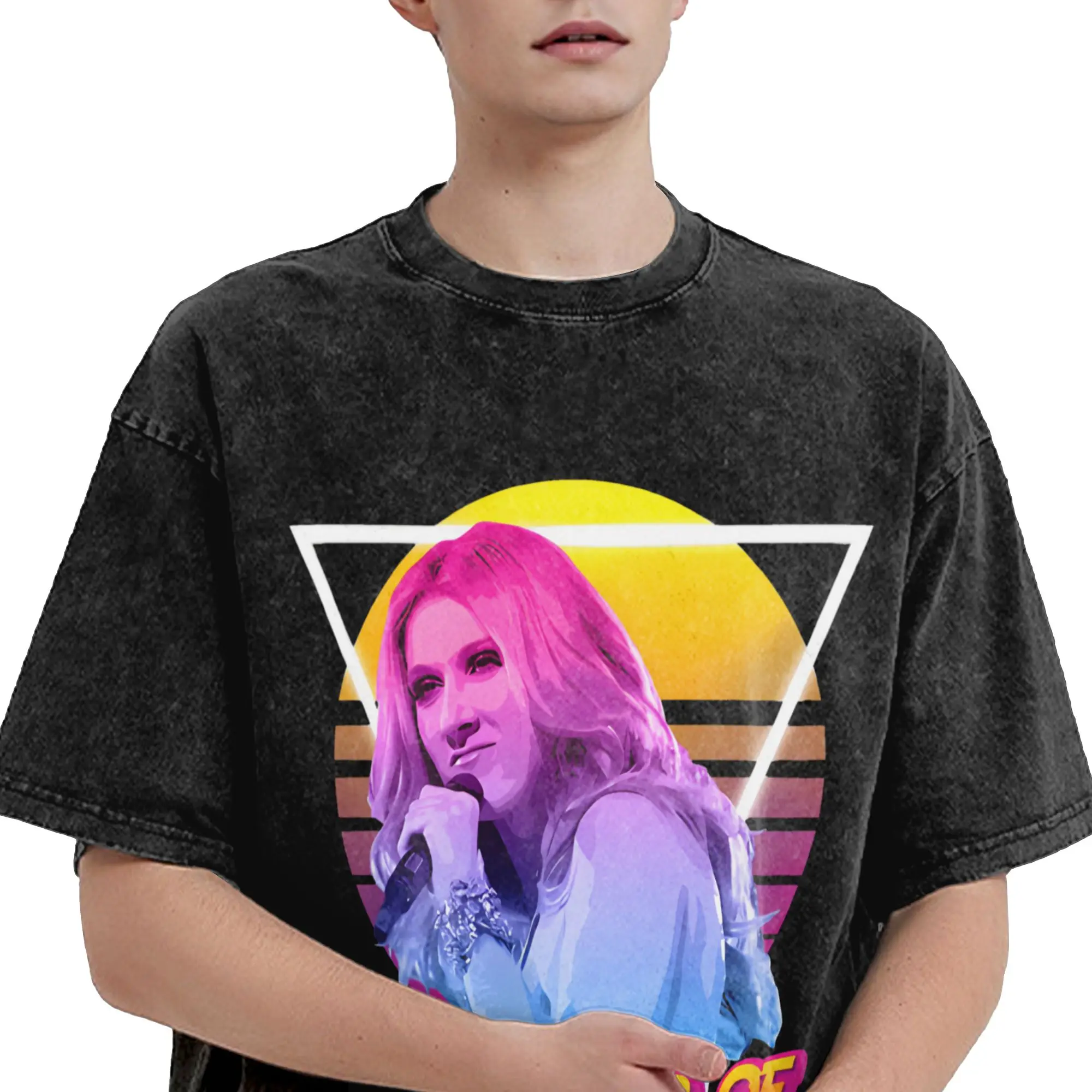 Celines Dions Gewaschenes T-Shirt für Herren Vintage Baumwoll-T-Shirts Strand Rundhals Harajuku T-Shirt Maßgeschneiderte DIY Oversize-Oberteile – Detail 3
