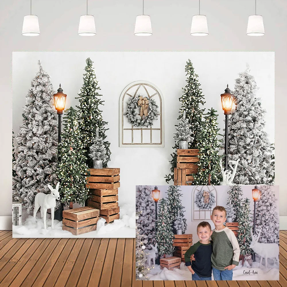 

Christmas Wonderland Photography Background Winter Snow Pine Tree Birthday Backdrop Wreath Kids Portrait Photocall Studio Props