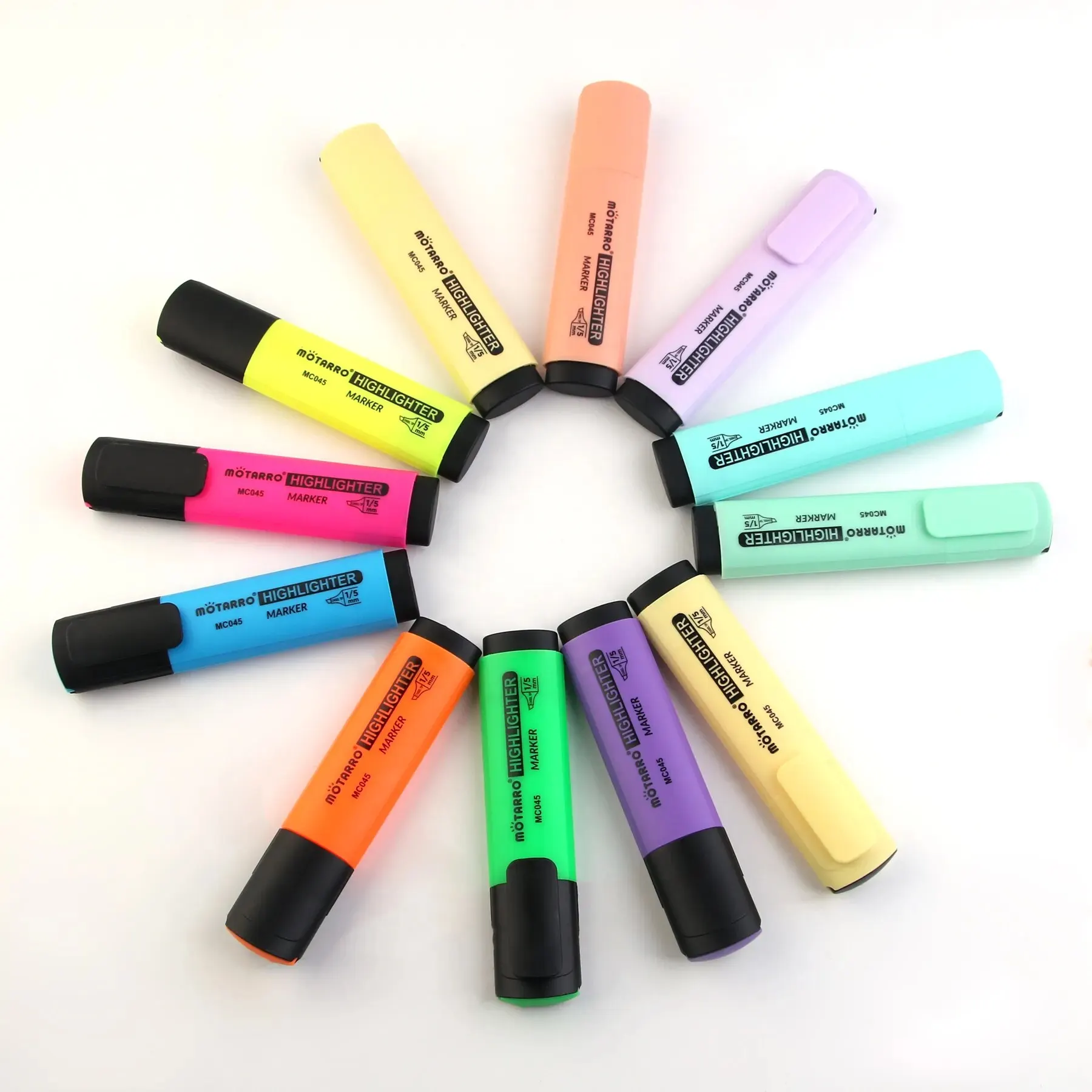 MOTARRO 12Pcs Pvc Box Markers Fluorescent Colors Tiny Highlighter Pen Chisel Tip Cute Kawaii Design for Writing Graffiti Drawing