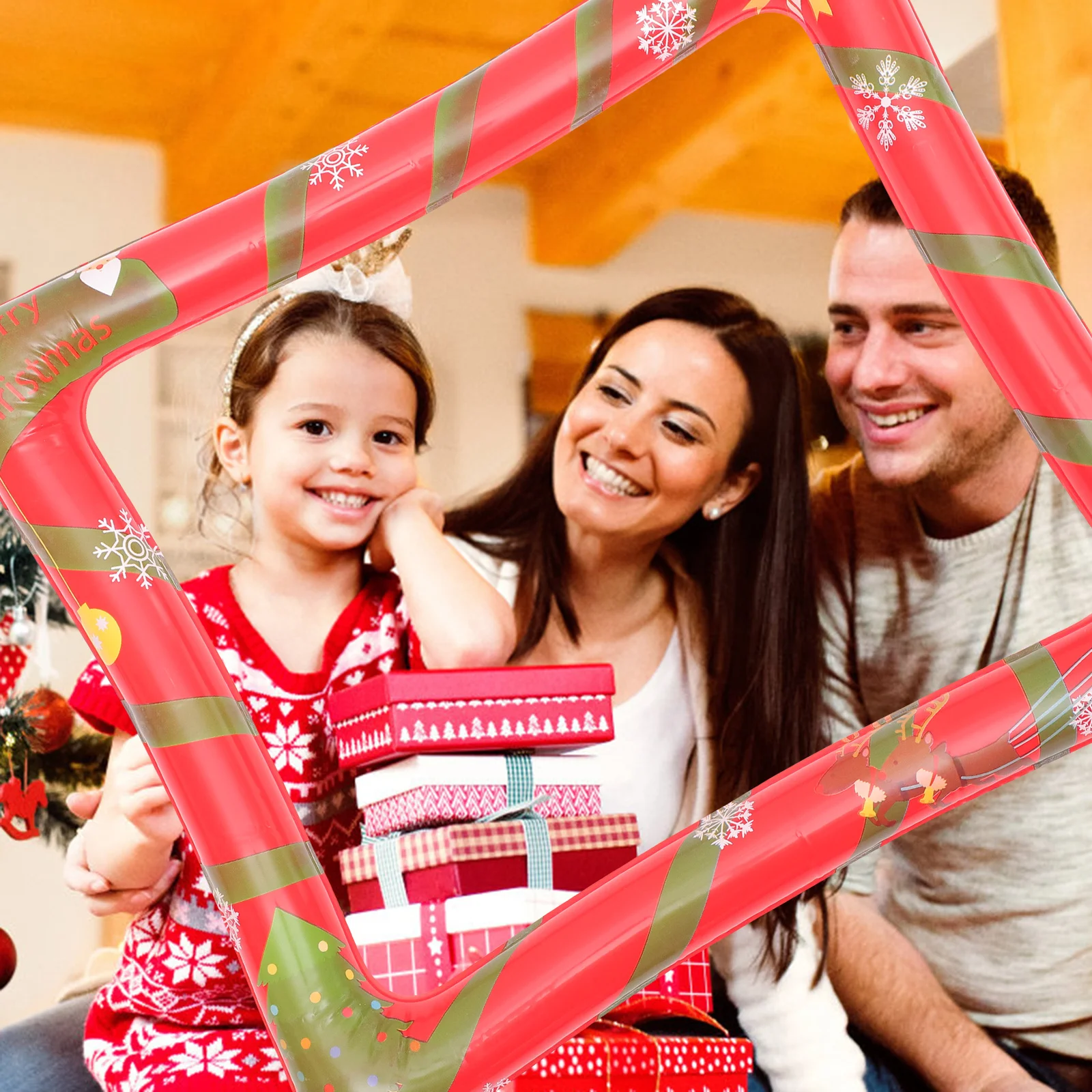 

2Pcs Inflatable Christmas Photo Frame Bright Colors Strong Decoration Photo Booth Prop Party Supplies Fun Photography Accessory