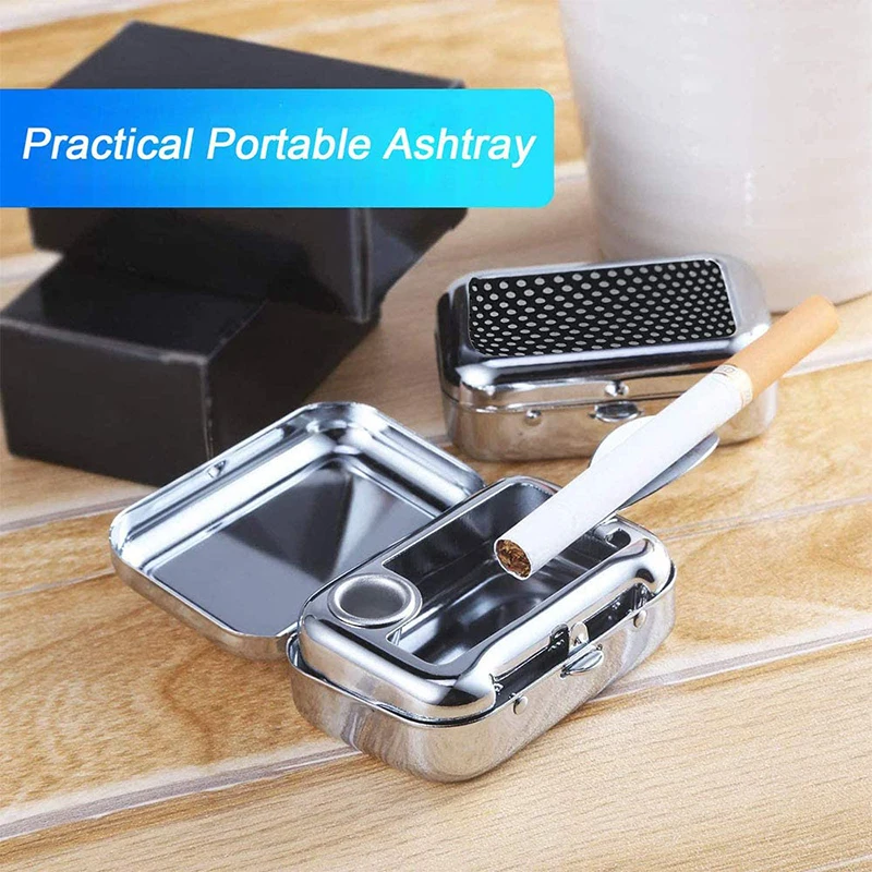 Portable Ashtray Stainless Steel Pocket Mini  Ashtray With Lid Cigarette Ashtray Metal Container For Smoking Home Outdoor Travel