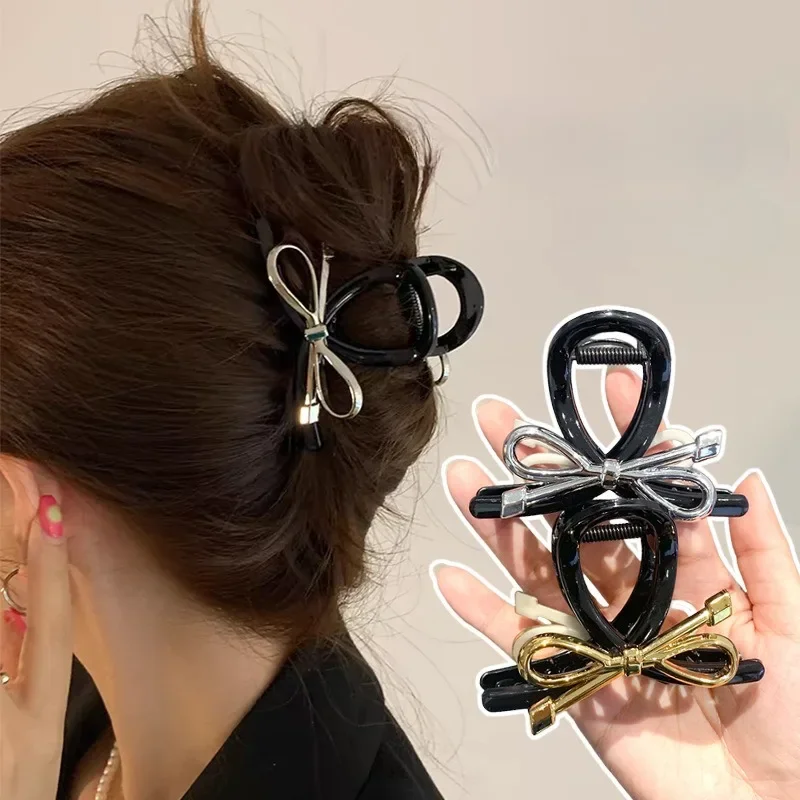 ins style bow grab clip niche hair clip female back of the head princess coil hair premium shark clip hair accessories