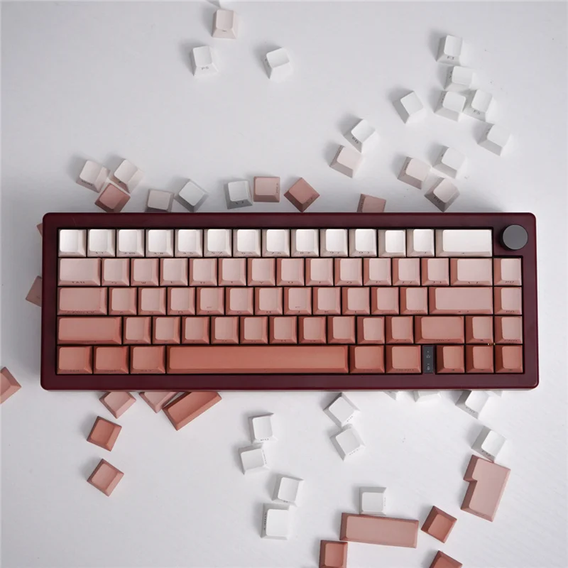 Blush Dip Dyeing Gradient Doubleshot Keycaps PBT OEM Profile High Character Side Light Transmission For Mechanical Keyboard