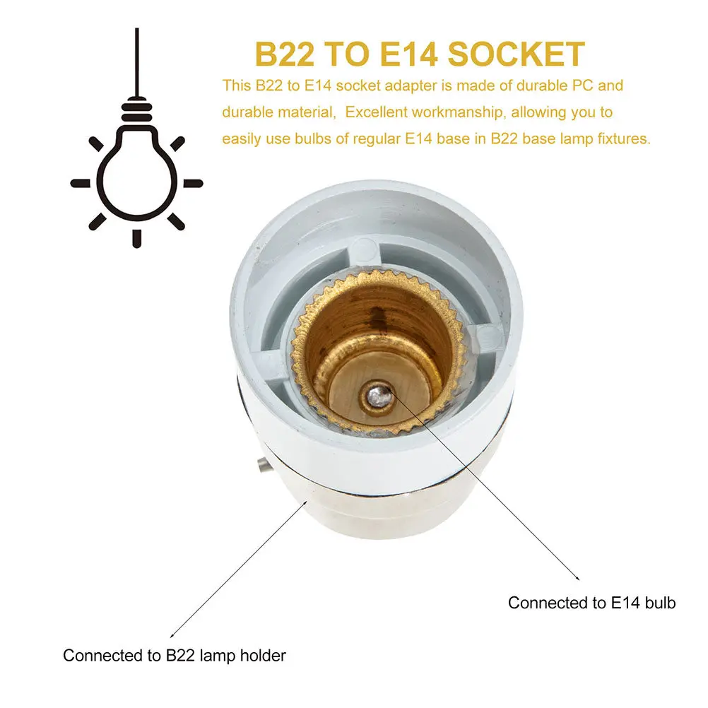 

6Pcs B22 to E14 Adapter Lamp Socket Converter Flame Retardant Pc Copper Anti Burning Light Bulb Base for Home Office Workshop