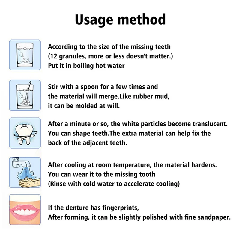 Pegamento de reparación de dientes de resina, relleno de huecos de dientes temporales sólidos, pegamento Falseteeth, suministros dentales de