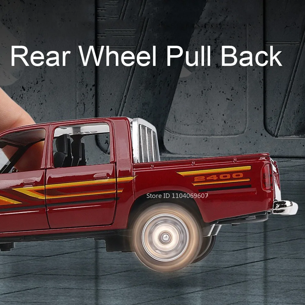 1:32 Hilux Mammoth Pickup Toy Models Alloy Diecast Mini Off-road Vehicle Sound Light Pull Back Doors Opened for Children Gifts