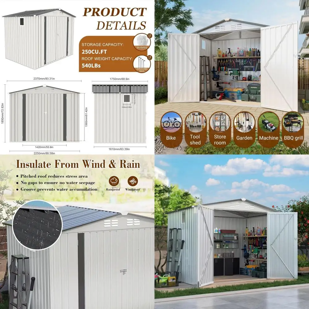 

Стальной навес для улицы размером 6 x 5,7 x 8 дюймов — оцинкованный, запираемый, водонепроницаемый садовый ящик для хранения инструментов и оборудования