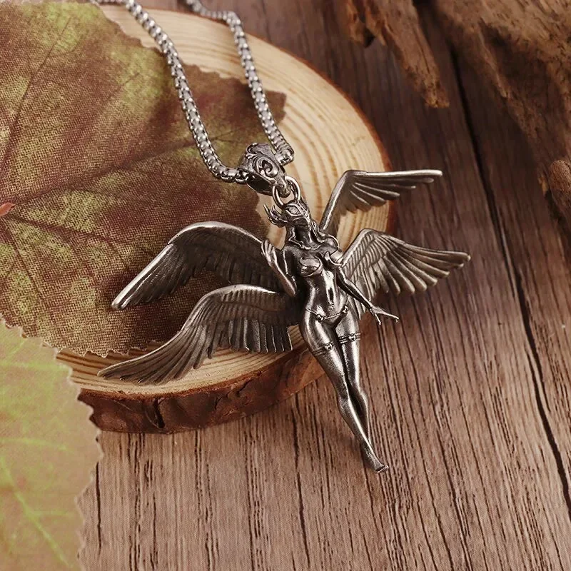 Punk New Retro Fallen Angels Necklace for Men Women Holy Four Wings Angel Goddess Pendent Personality Jewelry Anniversary Gifts