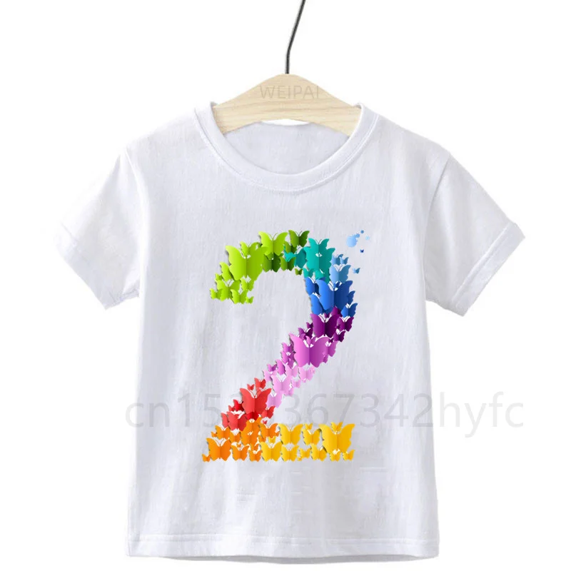 Kid Butterfly Birthday Number 1~10 Print T Shirt Children Birthday Party T-shirts Boy&Girl Funny Gift Tshirt Baby 24M-8T