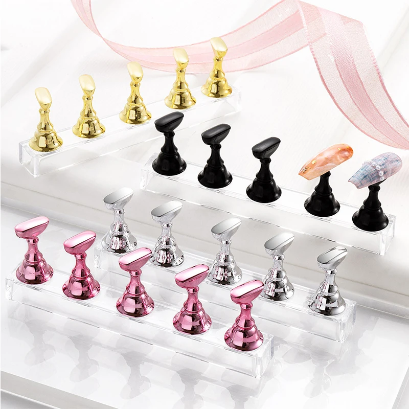 5pcs/Set Magnet Nail Holder Set False Nail Tip Practice Stand Crystal Base Holder Acrylic Showing Shelves Nail Art Display