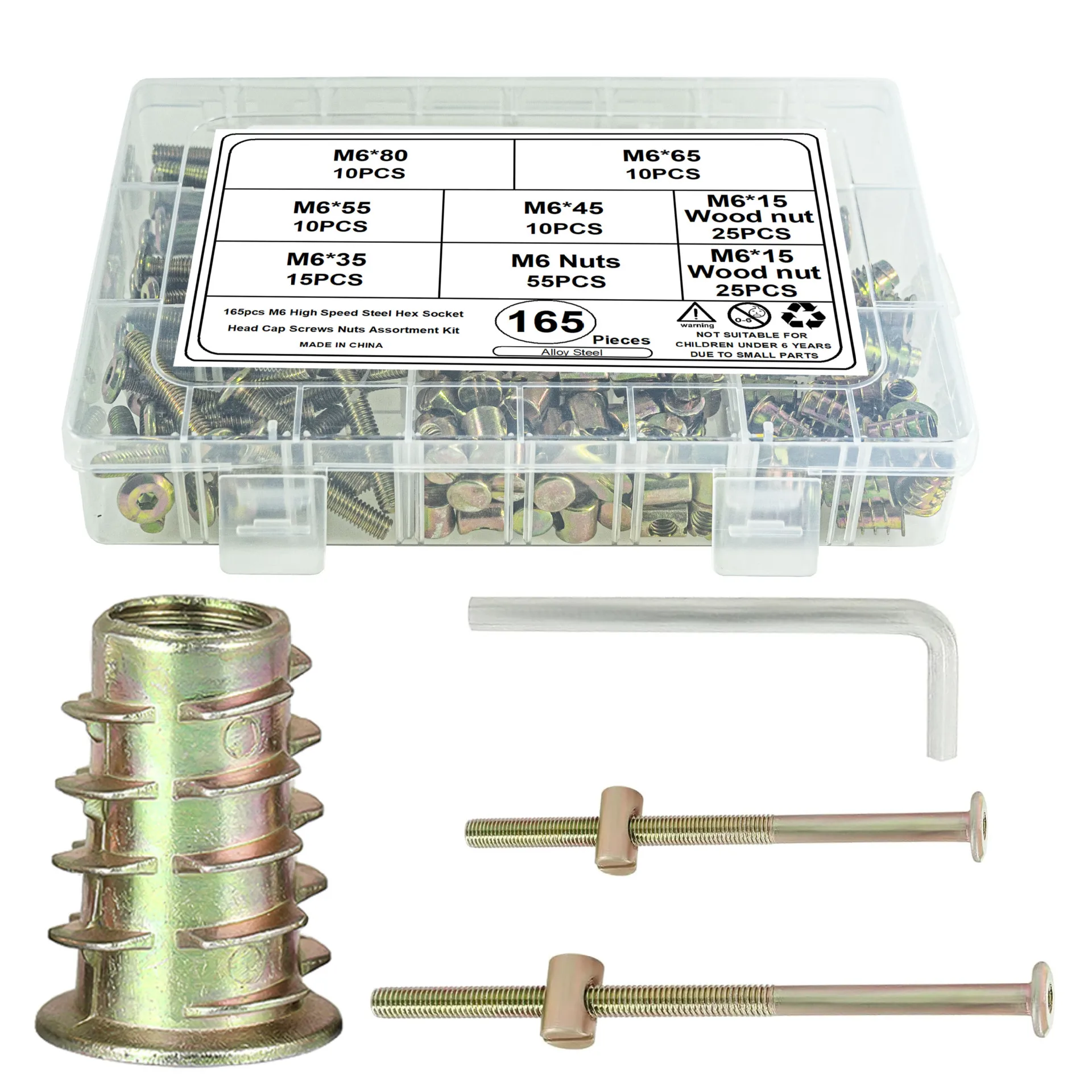 Wooden frame/bed/wardrobe/office desk 165pcs color zinc inverted hexagonal screws with embedded nuts M6 set