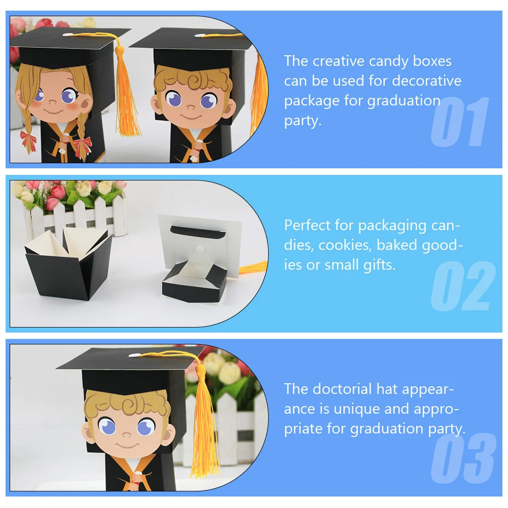 20pcs Candy Boxes Graduation Small Gift Cases Doctoral Cap Candies Packaging Containers