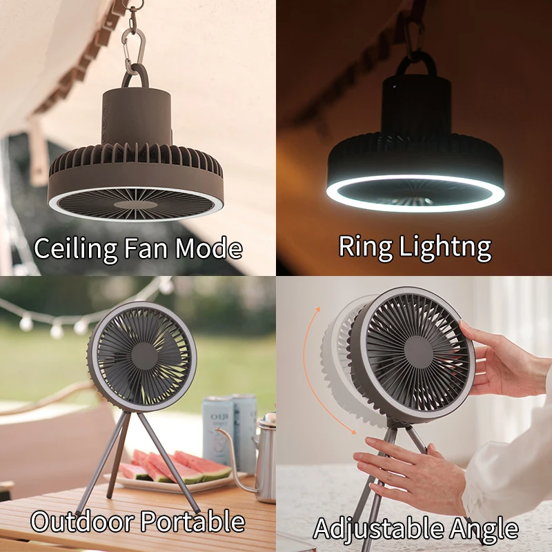 Portable Camping Fan with Power Bank & Light