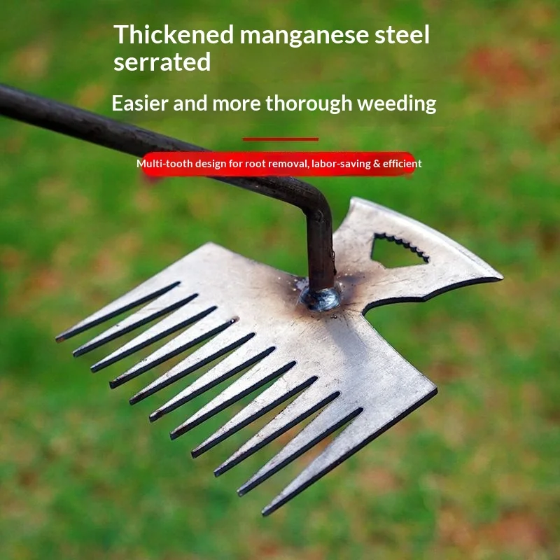 Extended Manganese Steel Weeding Rake Root Removal Dual-Purpose Garden Tool for Agricultural Outdoor New