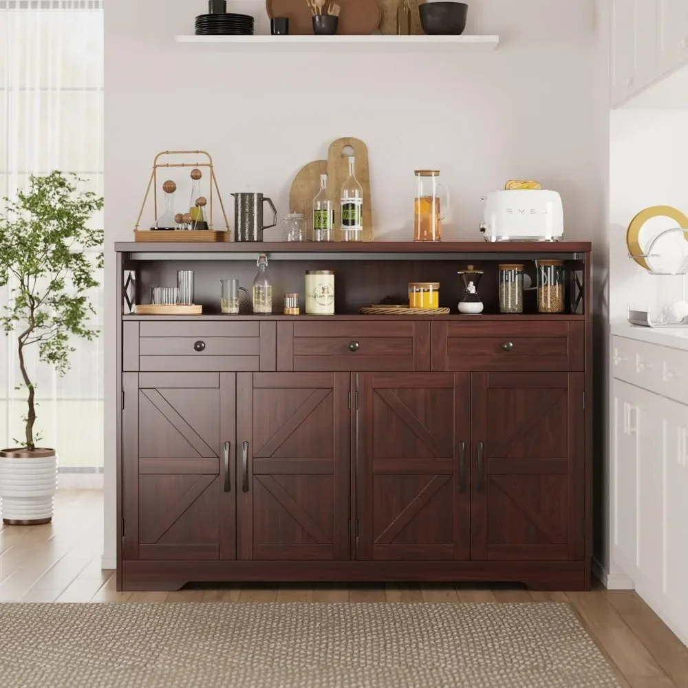 Dark brown storage cabinet with doors and drawers, kitchen utensil cabinet, coffee bar cabinet, kitchen, dining room