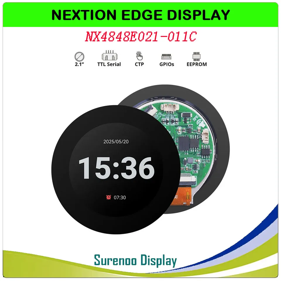 

Nextion Edge HMI Display NX4848E021-011C 2.1" 480*480 Serial UART Round TFT IPS LCD Module Screen Capacitive Touch Panel CTP