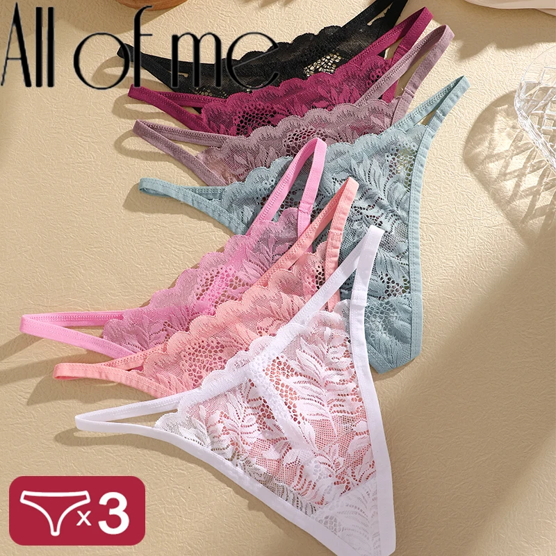 

3Pcs/Set Sexy Hollow Low Waisted Thong Lace Sexy G-string For Women One Rope Lady Pure Straps Cotton Crotch Triangle Panties