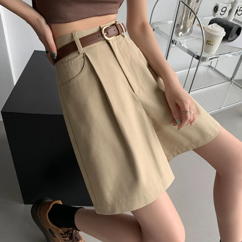 Vintage Cotton and Linen Women's Cargo Shorts Pants 2025 New Summer High Waist Solid Casual Loose Wide Leg Shorts for Women