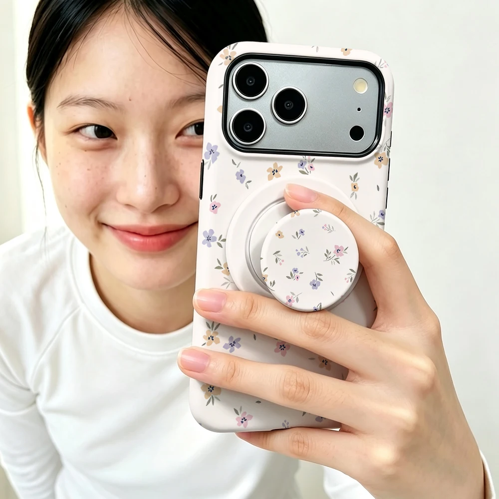 Magnetic Phone Holder Case For Vivo X300 X200 X100 X90 Pro Ultra Mini Cute Floral Print 2 in 1 Film Shell Bumper Cover view 5