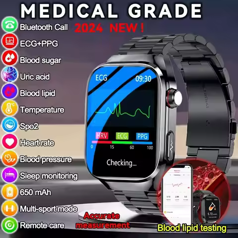 2024 새로운 의료 등급 요산 혈액 지방 Smartwatch ECG 혈당 심박수 혈압 건강 모니터링 스마트 시계