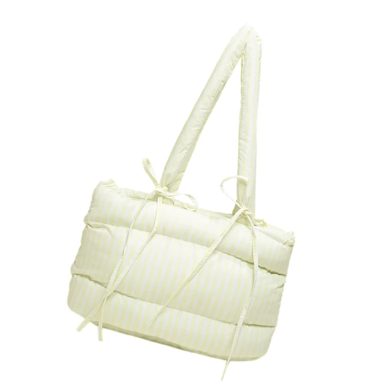 Stylish Cotton Puffer Handbag with Easy to Carry Handle for Various Occasion E74B