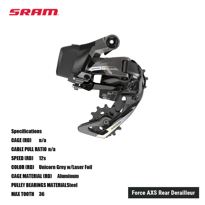 

SRAM Force AXS Rear Derailleur Compatible with both 1x and 2x drivetrains 36T-max derailleur is compatible with cassettes