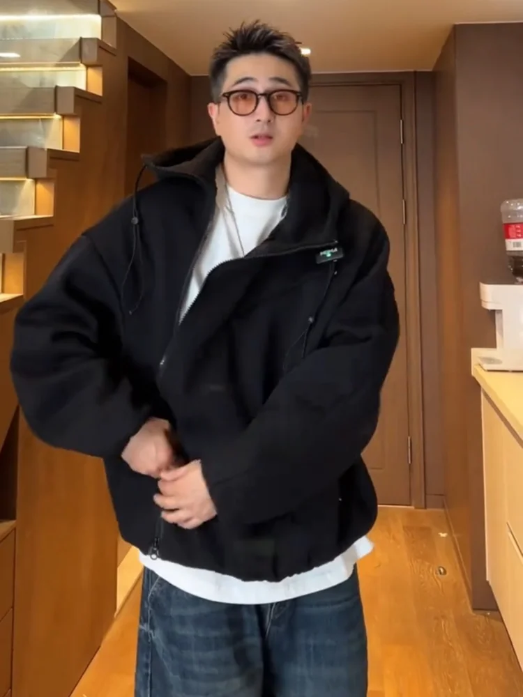 

Мужская осенняя толстовка American Sle Heavyweight с капюшоном, новая, свободного кроя, однотонная, повседневная, на молнии, из хлопка и полиэстера