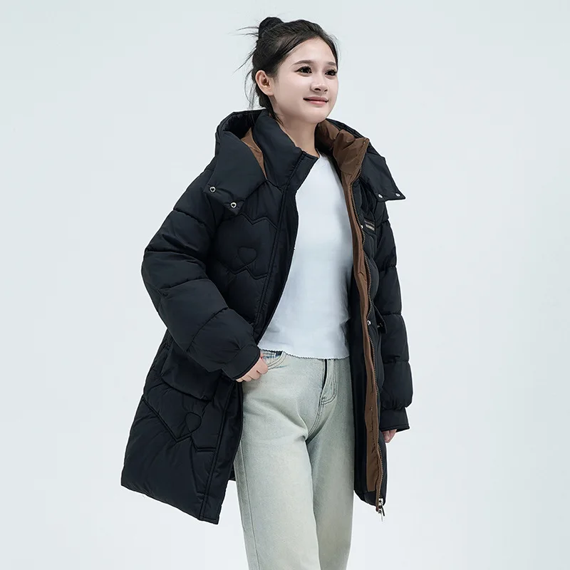 Ladies' Warm Puffer Jacket Winter Fashion Versatile Solid Color Hooded Slim-Fitting Stylish Cotton Coat Zipper Buttons Outwear