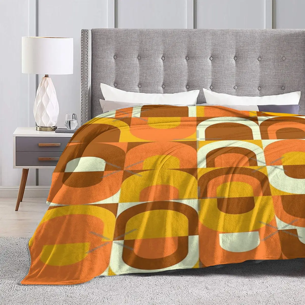 70s Pattern Retro Inustrial In Orange And Brown Tones An Ultra-Soft Micro Fleece Blanket