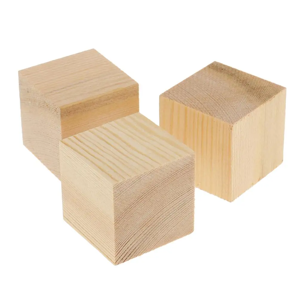 3 Sizes Unpainted Wooden Wooden Blocks for Craft Modeling Hobby