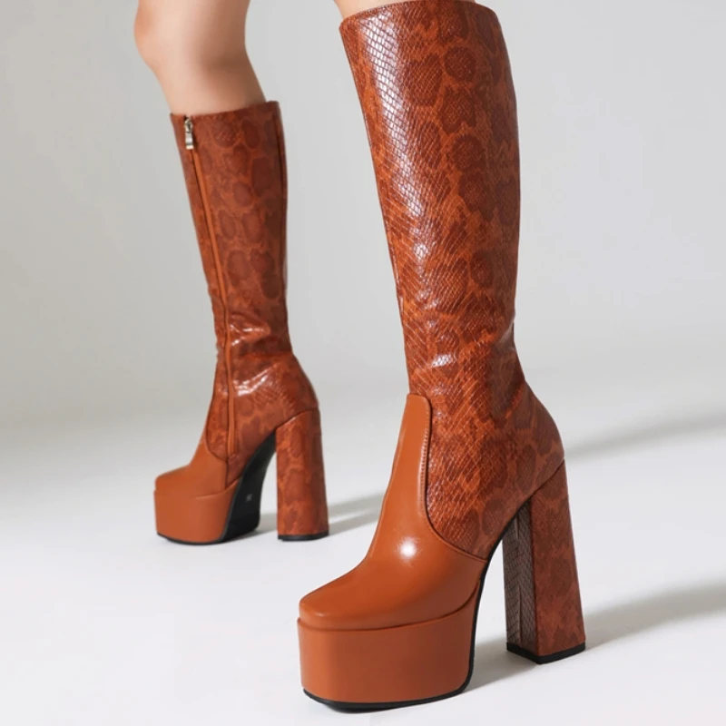 Brown Knee High Boots Women Platform Winter Shoes 2024 Sexy Zipper Black White Women's Long Boot Large Size Waterproof Footwear
