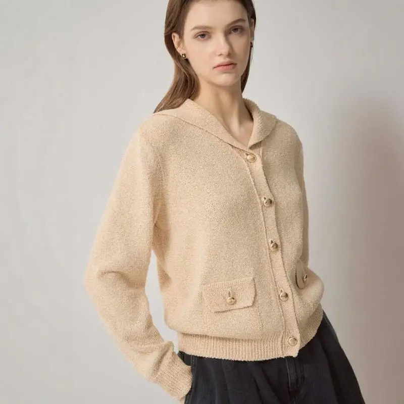 「luxury brand」New Korean Version L @ Nvin Simple Casual All-Matching Loose Slimming cate Skin-friendly Breathable Lapel Knit