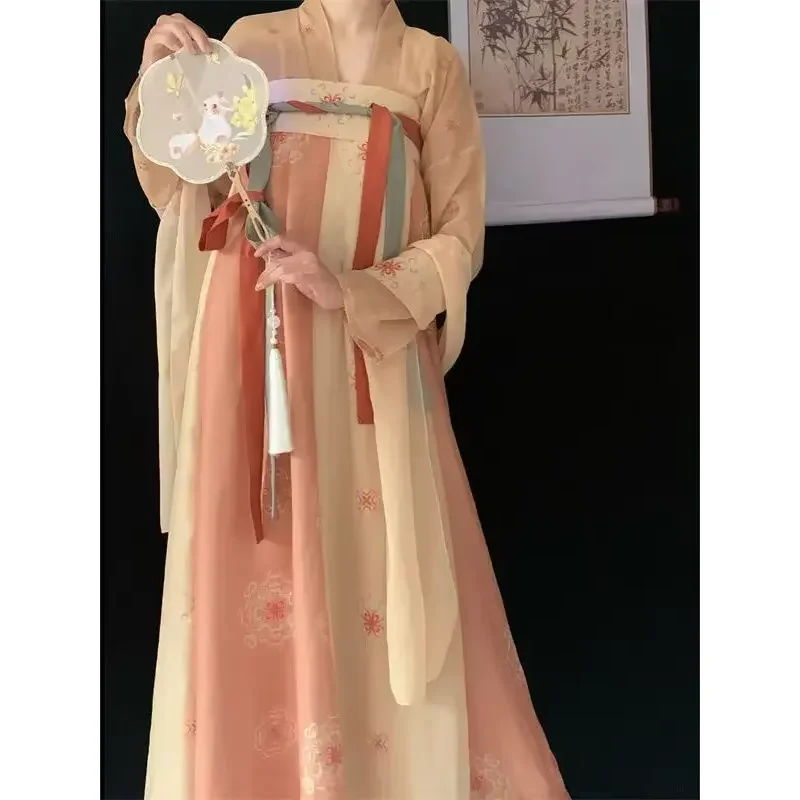 

Hanfu tradicional chino WomenTang Ming, falda hasta el pecho, estampado diario, primavera y verano, ropa para mujer, disfraz de