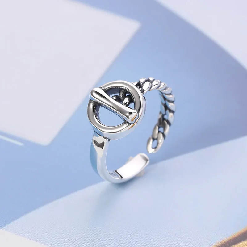 sterling silver ring OT letter ring index finger simple creative personalized opening thai silver korean style ins style jewelry