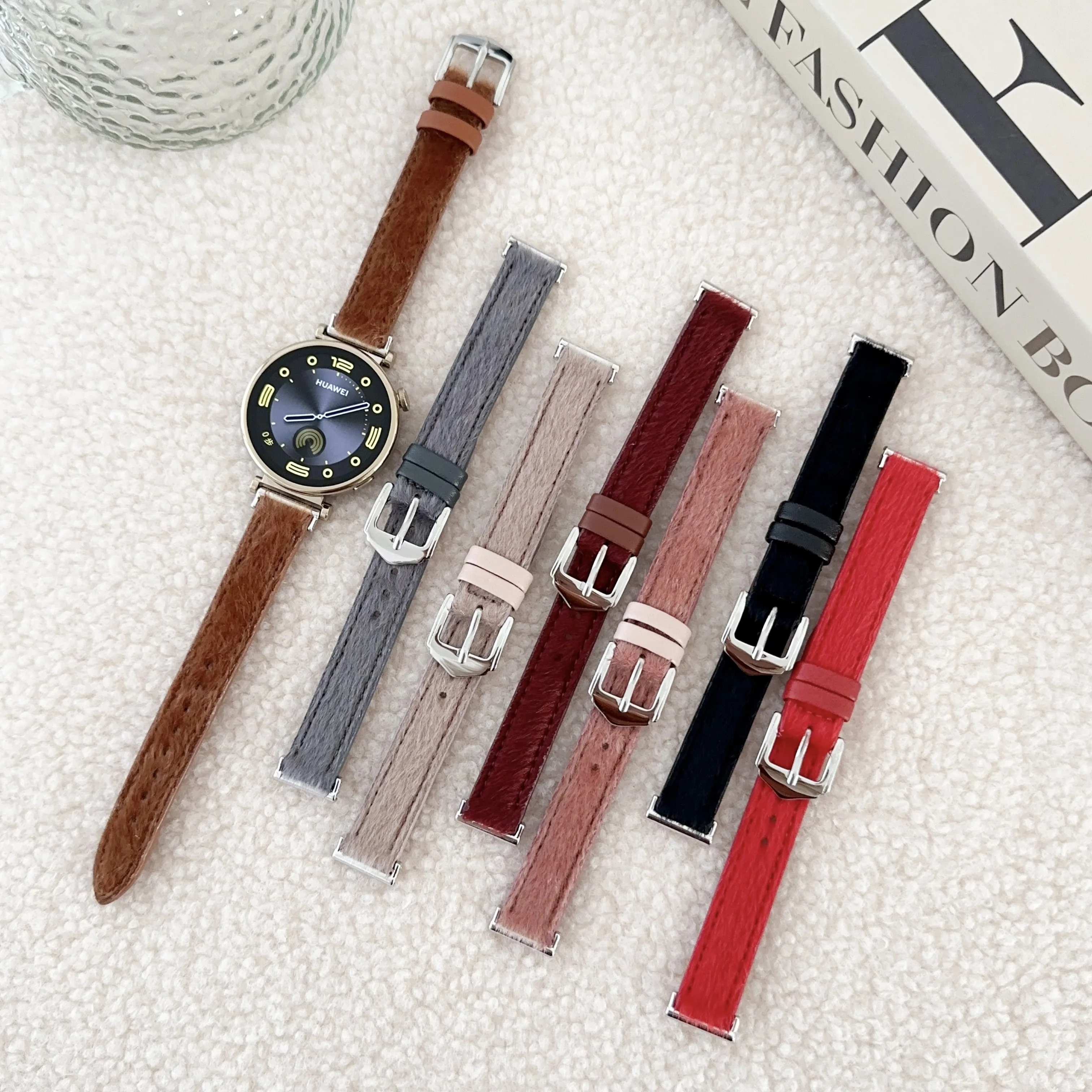 18mm 20mm 22mm Plush+leather strap watch band For Huawei Watch GT4 5 41mm 46mm Smartwatch strap for women girl lady